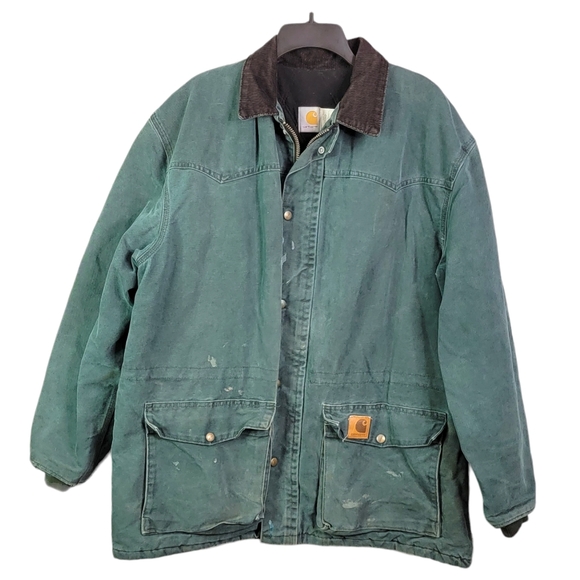 Carhartt C08HTG Vintage Union USA Santa Fe Ranch Corduroy Collar Green Coat L - Picture 1 of 16